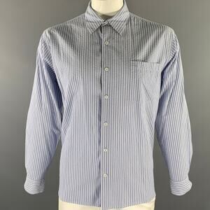 JOHNSTON & MURPHY Size L Blue White Seersucker Cotton Long Sleeve Shirt